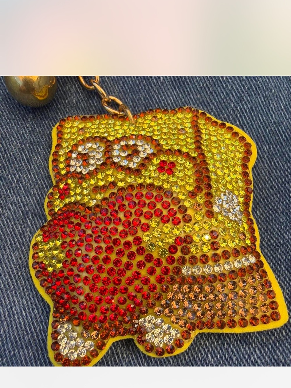 Yellow & Red Crystal Dpinge Bob Keychain - Unbranded